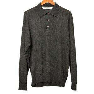 Jhane Barnes Vintage Lightweight Collared Polo Sweater Viscose Nylon Gray Size L